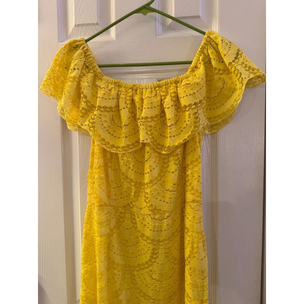 Gianni Bini Yellow Lace Tiered Midi Dress Sz M NWT Off Shoulder Boho Romantic - Picture 8 of 9